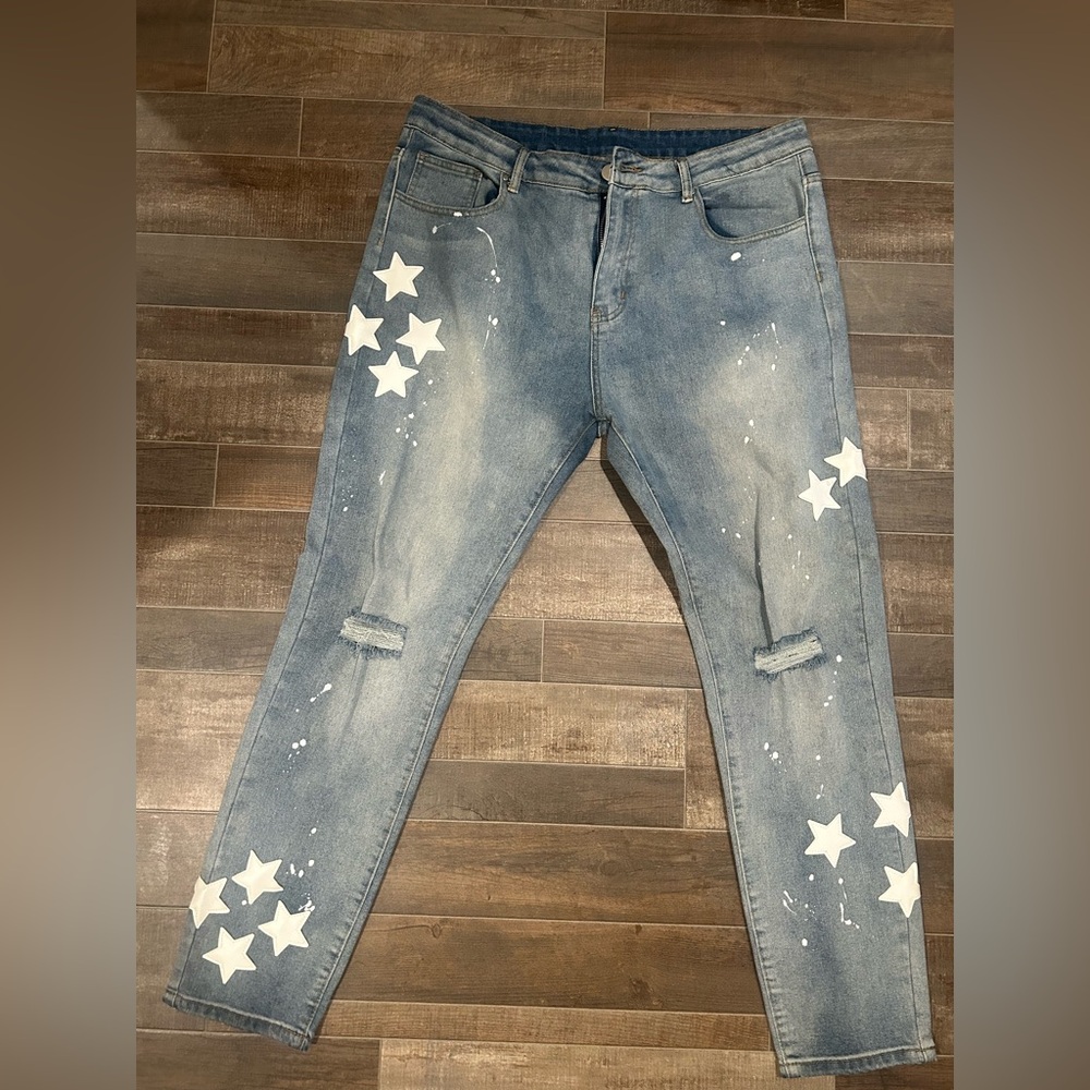 Men's Blue Star-Patterned Jeans